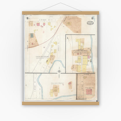 Old map wall art mockup — magnetic wood frame on white wall — Sanborn Fire Insurance Map from Jackson, Cape Girardeau County, Missouri (1941), Sheet #0008
