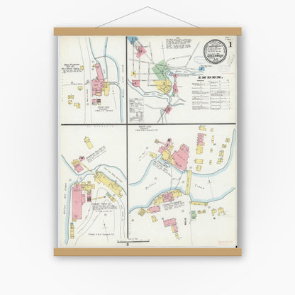 Old map wall art mockup — magnetic wood frame on white wall — Sanborn Fire Insurance Map from Greenwich, Washington County, New York (1898) - Complete Map Set