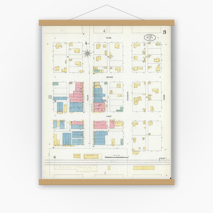 Old map wall art mockup — magnetic wood frame on white wall — Sanborn Fire Insurance Map from Hico, Hamilton County, Texas (1903), Sheet #0003