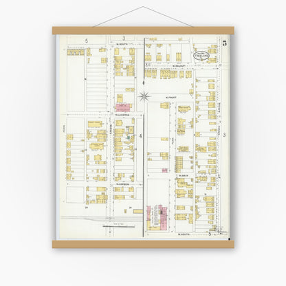 Old map wall art mockup — magnetic wood frame on white wall — Sanborn Fire Insurance Map from Freeland, Luzerne County, Pennsylvania (1905), Sheet #0005
