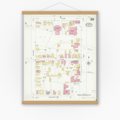 Old map wall art mockup — magnetic wood frame on white wall — Sanborn Fire Insurance Map from Geneva, Ontario County, New York (1909), Sheet #0022