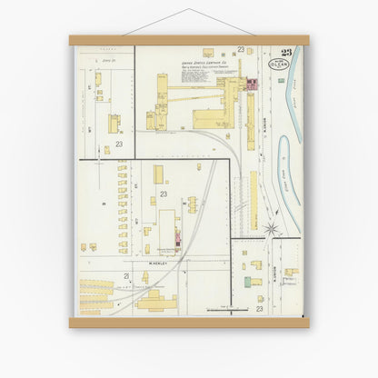 Old map wall art mockup — magnetic wood frame on white wall — Sanborn Fire Insurance Map from Olean, Cattaraugus County, New York (1898), Sheet #0023