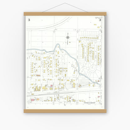 Old map wall art mockup — magnetic wood frame on white wall — Sanborn Fire Insurance Map from Pasadena, Harris County, Texas (1943), Sheet #0003