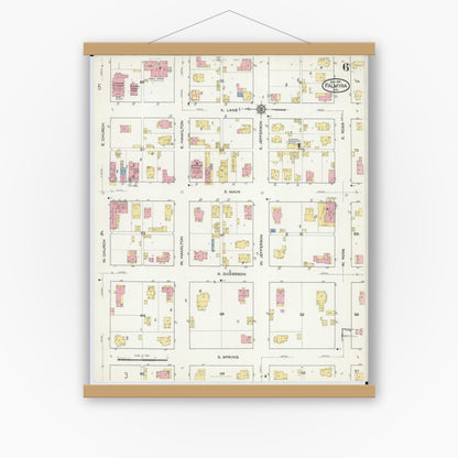 Old map wall art mockup — magnetic wood frame on white wall — Sanborn Fire Insurance Map from Palmyra, Marion County, Missouri (1916), Sheet #0006