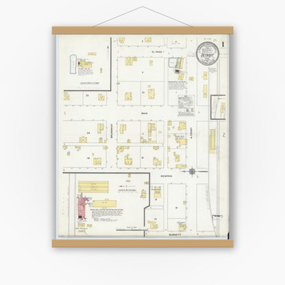 Old map wall art mockup — magnetic wood frame on white wall — Sanborn Fire Insurance Map from Detroit, Red River County, Texas (1911) - Complete Map Set
