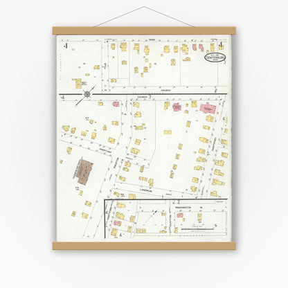 Old map wall art mockup — magnetic wood frame on white wall — Sanborn Fire Insurance Map from Centerburg, Knox County, Ohio (1926), Sheet #0004