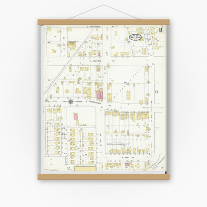 Old map wall art mockup — magnetic wood frame on white wall — Sanborn Fire Insurance Map from Wellston, Jackson County, Ohio (1911), Sheet #0011