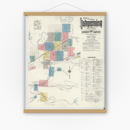 Old map wall art mockup — magnetic wood frame on white wall — Sanborn Fire Insurance Map from Ishpeming, Marquette County, Michigan (1911) - Complete Map Set