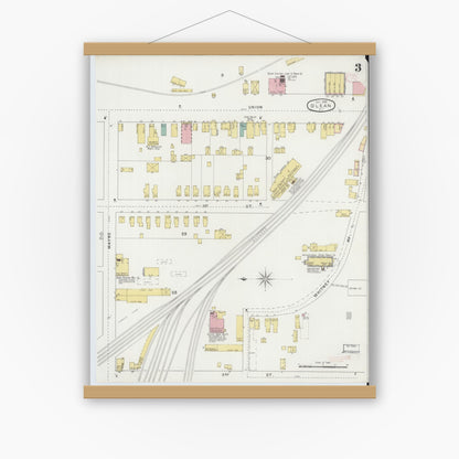 Old map wall art mockup — magnetic wood frame on white wall — Sanborn Fire Insurance Map from Olean, Cattaraugus County, New York (1894), Sheet #0003