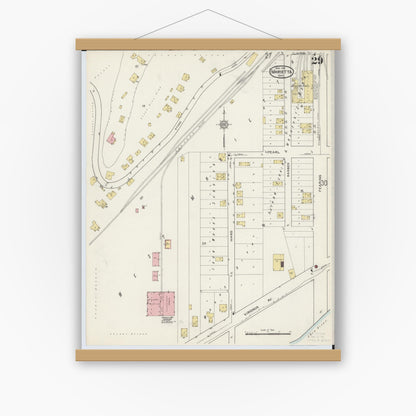 Old map wall art mockup — magnetic wood frame on white wall — Sanborn Fire Insurance Map from Marietta, Washington County, Ohio (1915), Sheet #0029