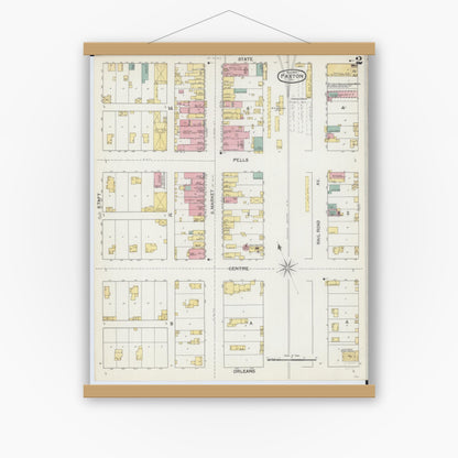 Old map wall art mockup — magnetic wood frame on white wall — Sanborn Fire Insurance Map from Paxton, Ford County, Illinois (1892), Sheet #0002