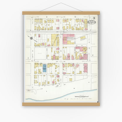 Old map wall art mockup — magnetic wood frame on white wall — Sanborn Fire Insurance Map from New Brighton, Beaver County, Pennsylvania (1918), Sheet #0003