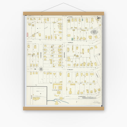 Old map wall art mockup — magnetic wood frame on white wall — Sanborn Fire Insurance Map from Saint Marys, Auglaize County, Ohio (1907), Sheet #0010