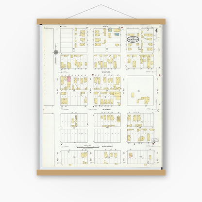 Old map wall art mockup — magnetic wood frame on white wall — Sanborn Fire Insurance Map from Iron River, Iron County, Michigan (1917), Sheet #0004