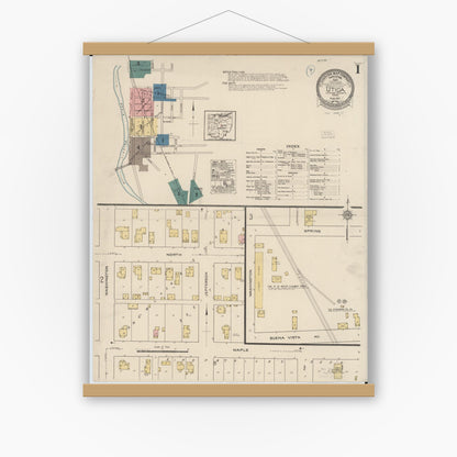 Old map wall art mockup — magnetic wood frame on white wall — Sanborn Fire Insurance Map from Utica, Licking County, Ohio (1922) - Complete Map Set
