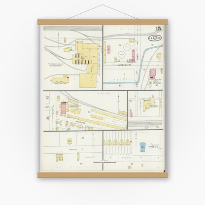Old map wall art mockup — magnetic wood frame on white wall — Sanborn Fire Insurance Map from Lebanon, Lebanon County, Pennsylvania (1896), Sheet #0015