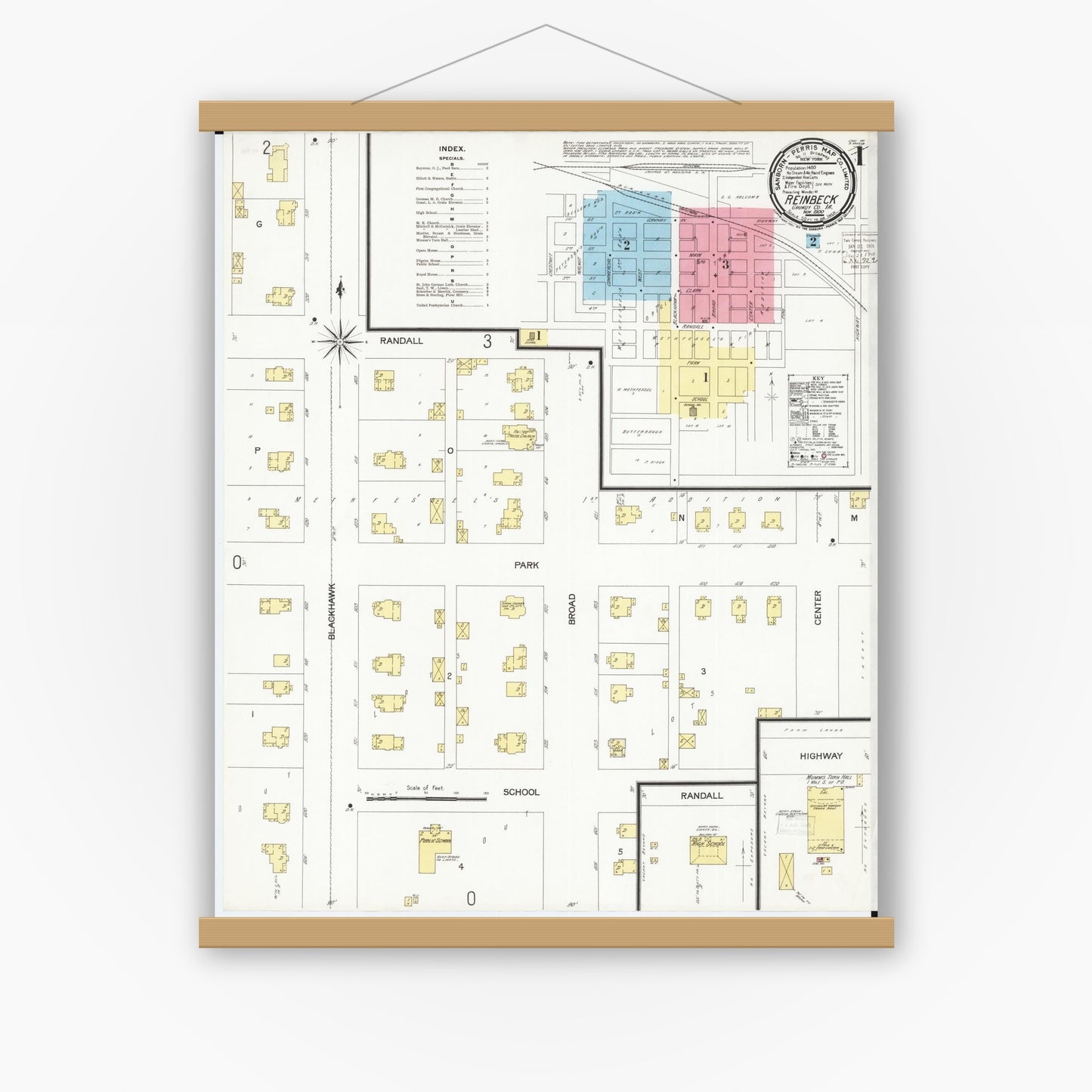 Old map wall art mockup — magnetic wood frame on white wall — Sanborn Fire Insurance Map from Reinbeck, Grundy County, Iowa (1900) â€” Complete Set