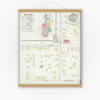 Old map wall art mockup — magnetic wood frame on white wall — Sanborn Fire Insurance Map from Flemington, Hunterdon County, New Jersey (1896) - Complete Map Set