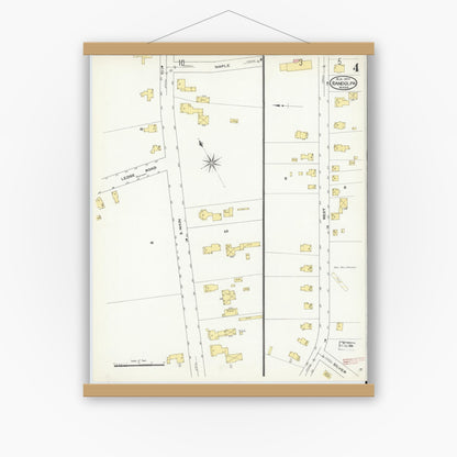 Old map wall art mockup — magnetic wood frame on white wall — Sanborn Fire Insurance Map from Randolph, Norfolk County, Massachusetts (1909), Sheet #0004