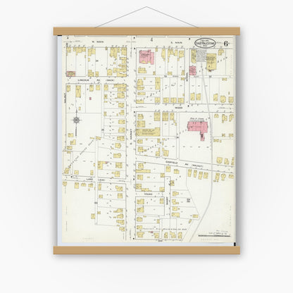 Old map wall art mockup — magnetic wood frame on white wall — Sanborn Fire Insurance Map from East Palestine, Columbiana County, Ohio (1915), Sheet #0006