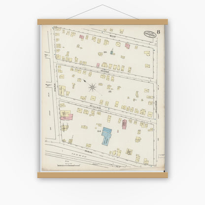 Old map wall art mockup — magnetic wood frame on white wall — Sanborn Fire Insurance Map from Orange, Essex County, New Jersey (1885), Sheet #0008