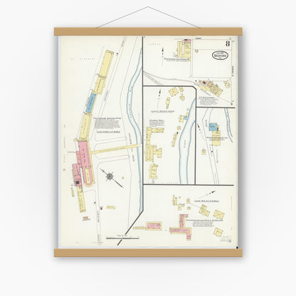 Old map wall art mockup — magnetic wood frame on white wall — Sanborn Fire Insurance Map from Bedford, Bedford County, Pennsylvania (1912), Sheet #0008