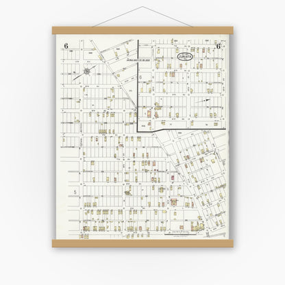 Old map wall art mockup — magnetic wood frame on white wall — Sanborn Fire Insurance Map from Juniata, Blair County, Pennsylvania (1925), Sheet #0006