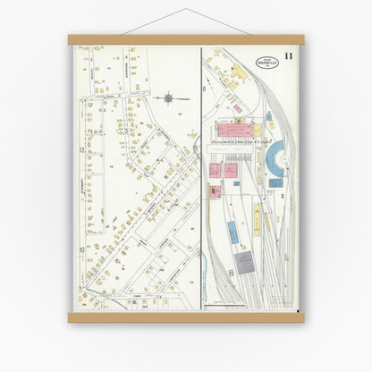 Old map wall art mockup — magnetic wood frame on white wall — Sanborn Fire Insurance Map from Greenville, Mercer County, Pennsylvania (1911), Sheet #0011