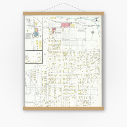 Old map wall art mockup — magnetic wood frame on white wall — Sanborn Fire Insurance Map from Marinette, Marinette County, Wisconsin (1935), Sheet #0021
