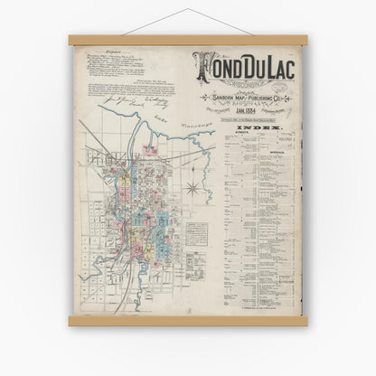 Old map wall art mockup — magnetic wood frame on white wall — Sanborn Fire Insurance Map from Fond du Lac, Fond du Lac County, Wisconsin (1884), Sheet #0001