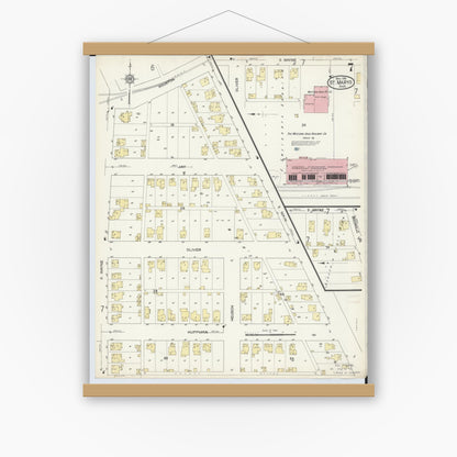Old map wall art mockup — magnetic wood frame on white wall — Sanborn Fire Insurance Map from Saint Marys, Auglaize County, Ohio (1914), Sheet #0007