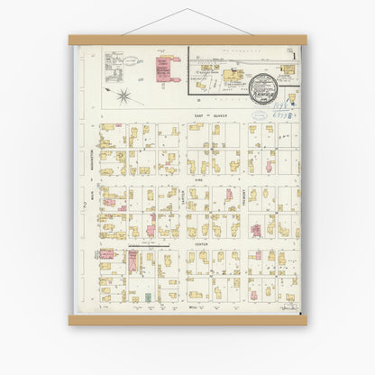 Old map wall art mockup — magnetic wood frame on white wall — Sanborn Fire Insurance Map from Plainfield, Hendricks County, Indiana (1898) - Complete Map Set
