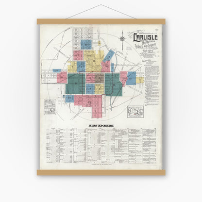 Old map wall art mockup — magnetic wood frame on white wall — Sanborn Fire Insurance Map from Carlisle, Cumberland County, Pennsylvania (1923) - Complete Map Set