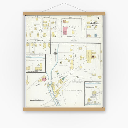 Old map wall art mockup — magnetic wood frame on white wall — Sanborn Fire Insurance Map from Montello, Marquette County, Wisconsin (1909), Sheet #0002