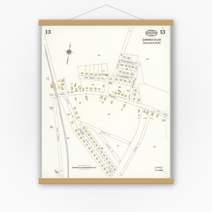Old map wall art mockup — magnetic wood frame on white wall — Sanborn Fire Insurance Map from Andover, Essex County, Massachusetts (1923), Sheet #0013