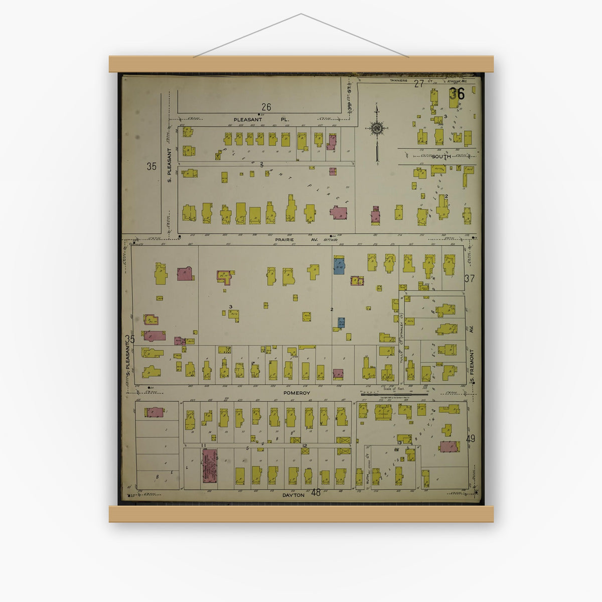 Old map wall art mockup — magnetic wood frame on white wall — Sanborn Fire Insurance Map from Kenosha, Kenosha County, Wisconsin. (1918), Sheet 40