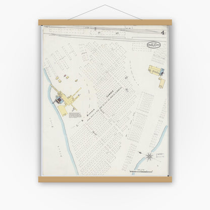 Old map wall art mockup — magnetic wood frame on white wall — Sanborn Fire Insurance Map from Onalaska, La Crosse County, Wisconsin (1894), Sheet #0004