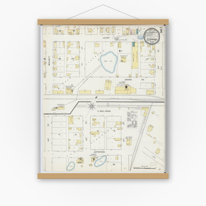 Old map wall art mockup — magnetic wood frame on white wall — Sanborn Fire Insurance Map from Eldorado, Saline County, Illinois (1894), Sheet #0001