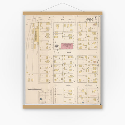 Old map wall art mockup — magnetic wood frame on white wall — Sanborn Fire Insurance Map from Trenton, Wayne County, Michigan (1922), Sheet #0005