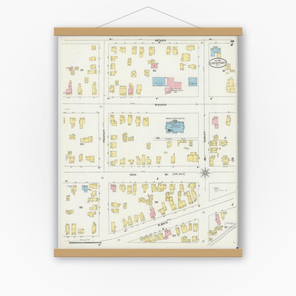Old map wall art mockup — magnetic wood frame on white wall — Sanborn Fire Insurance Map from Lockport, Niagara County, New York (1898), Sheet #0007