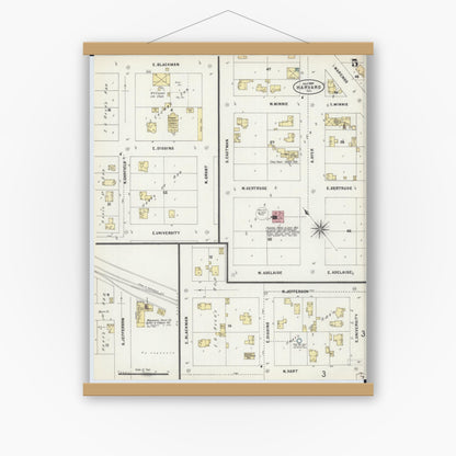 Old map wall art mockup — magnetic wood frame on white wall — Sanborn Fire Insurance Map from Harvard, McHenry County, Illinois (1897), Sheet #0005