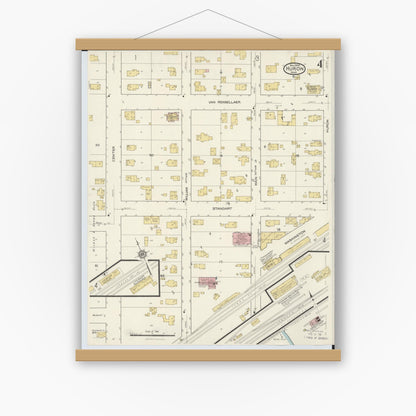 Old map wall art mockup — magnetic wood frame on white wall — Sanborn Fire Insurance Map from Huron, Erie County, Ohio (1916), Sheet #0004