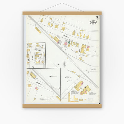 Old map wall art mockup — magnetic wood frame on white wall — Sanborn Fire Insurance Map from Richwood, Union County, Ohio (1900), Sheet #0003