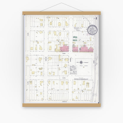 Old map wall art mockup — magnetic wood frame on white wall — Sanborn Fire Insurance Map from Laclede, Linn County, Missouri (1910) - Complete Map Set