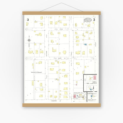 Old map wall art mockup — magnetic wood frame on white wall — Sanborn Fire Insurance Map from Paullina, O'Brien County, Iowa (1931), Sheet #0003