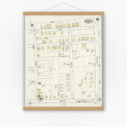 Old map wall art mockup — magnetic wood frame on white wall — Sanborn Fire Insurance Map from Winchester, Middlesex County, Massachusetts (1921), Sheet #0018