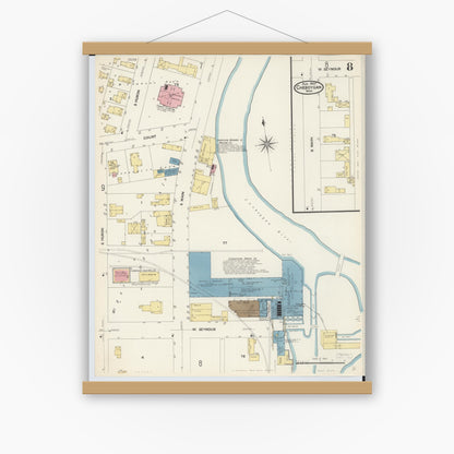 Old map wall art mockup — magnetic wood frame on white wall — Sanborn Fire Insurance Map from Cheboygan, Cheboygan County, Michigan (1907), Sheet #0008