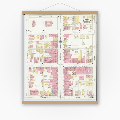Old map wall art mockup — magnetic wood frame on white wall — Sanborn Fire Insurance Map from Delaware, Delaware County, Ohio (1911), Sheet #0010