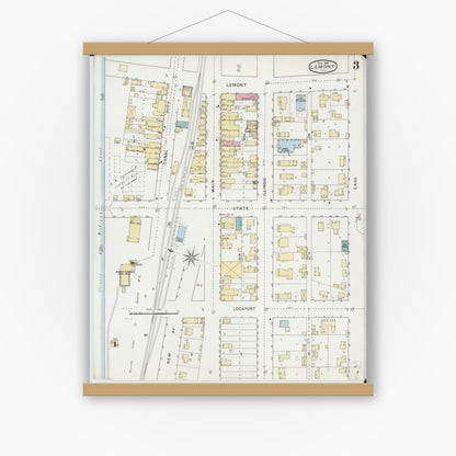 Old map wall art mockup — magnetic wood frame on white wall — Sanborn Fire Insurance Map from Lemont, Cook County, Illinois (1894), Sheet #0003