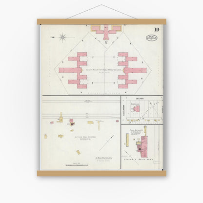 Old map wall art mockup — magnetic wood frame on white wall — Sanborn Fire Insurance Map from Lincoln, Logan County, Illinois (1902), Sheet #0019